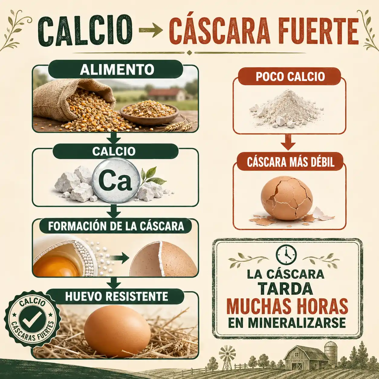 Infografía sobre el papel del calcio en la formación de la cáscara del huevo
