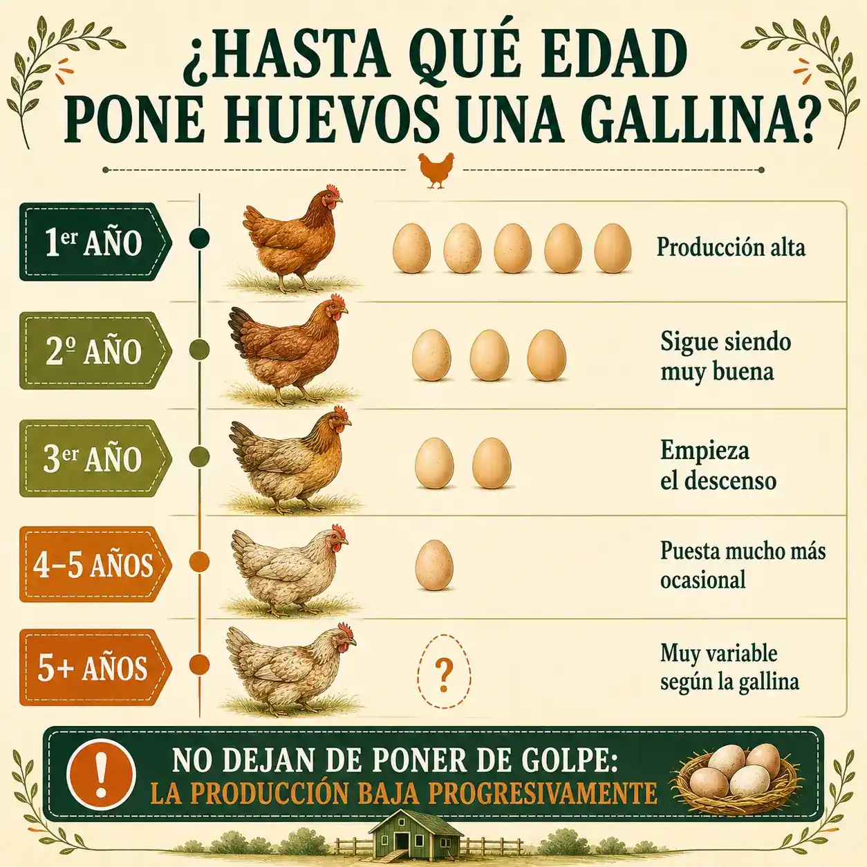 Infografía sobre hasta qué edad pone huevos una gallina