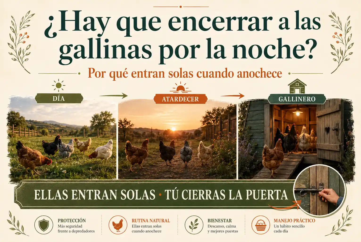 ¿Hay que encerrar a las gallinas por la noche? Por qué entran solas al gallinero