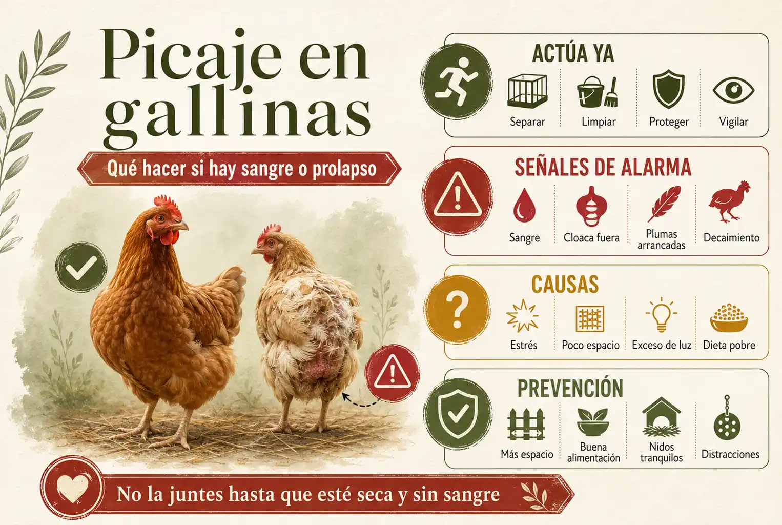 Picaje en gallinas: qué hacer si se pican, hay sangre o aparece prolapso