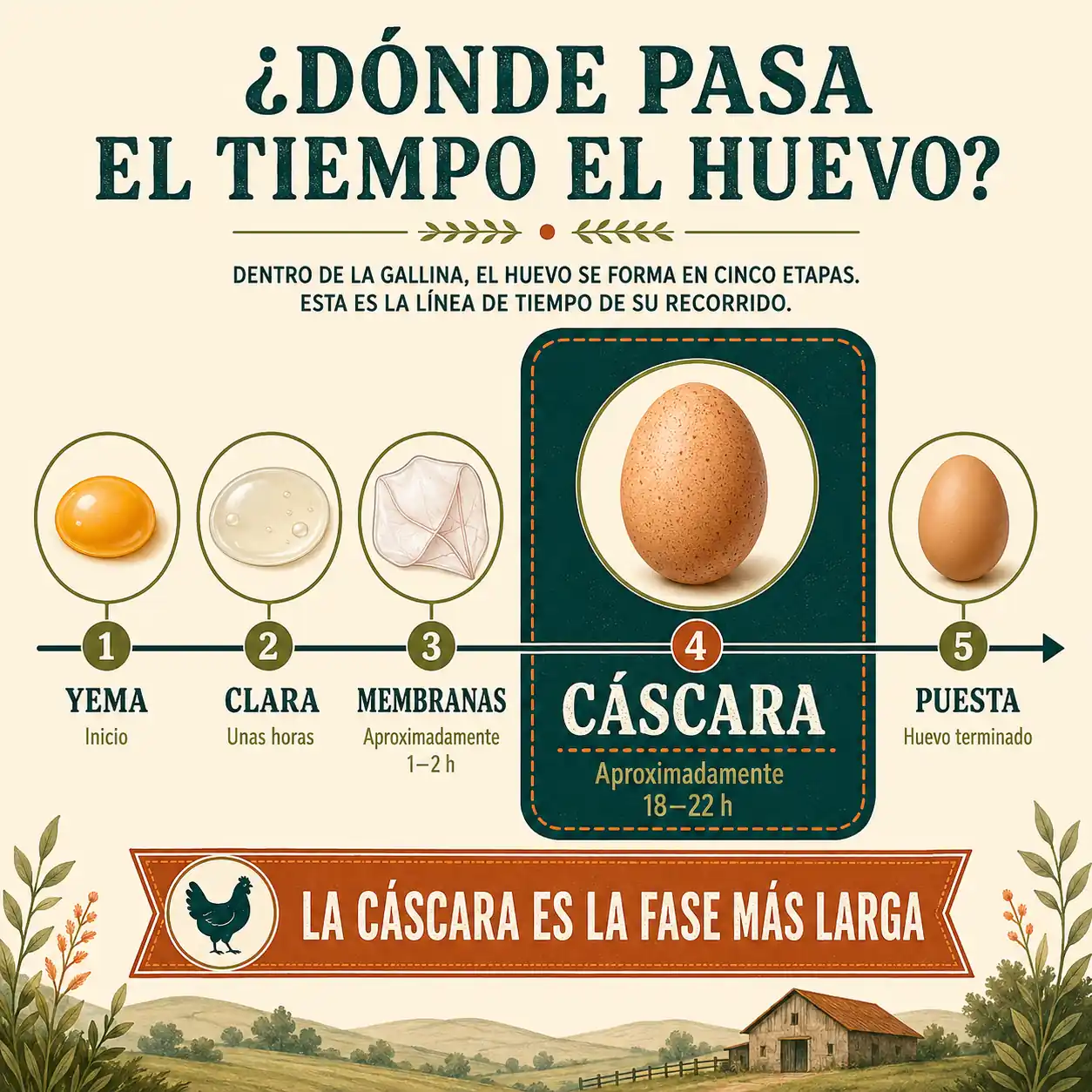 Infografía con los tiempos aproximados de formación del huevo de gallina